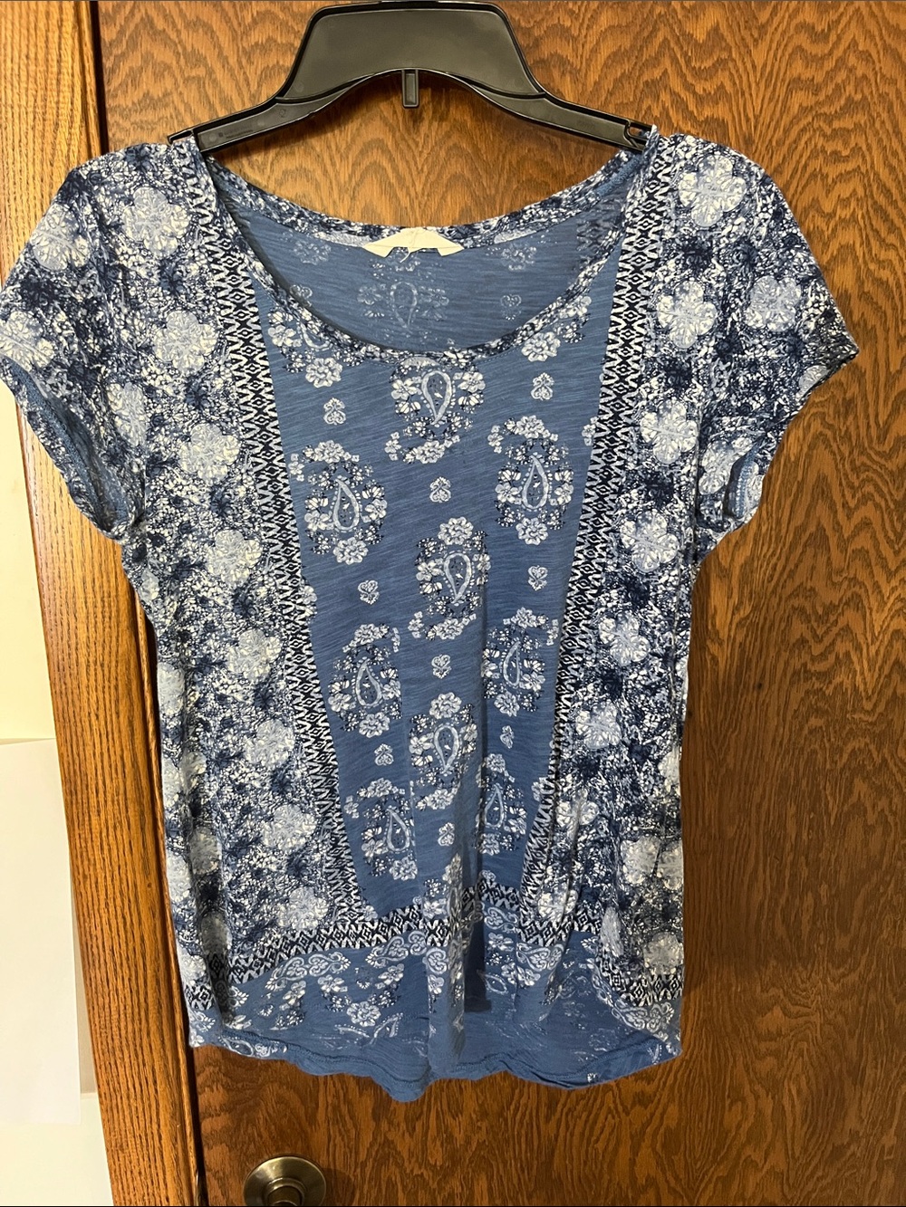 Blue Paisley Floral Short Sleeve Women's Top